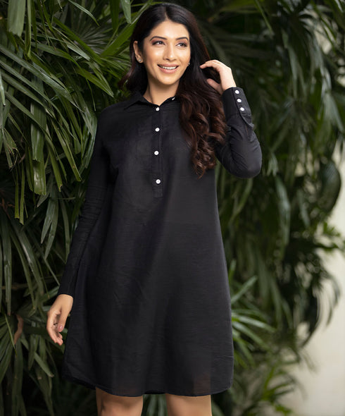 Loose Fitted Shirt Fancy Linen Dress
